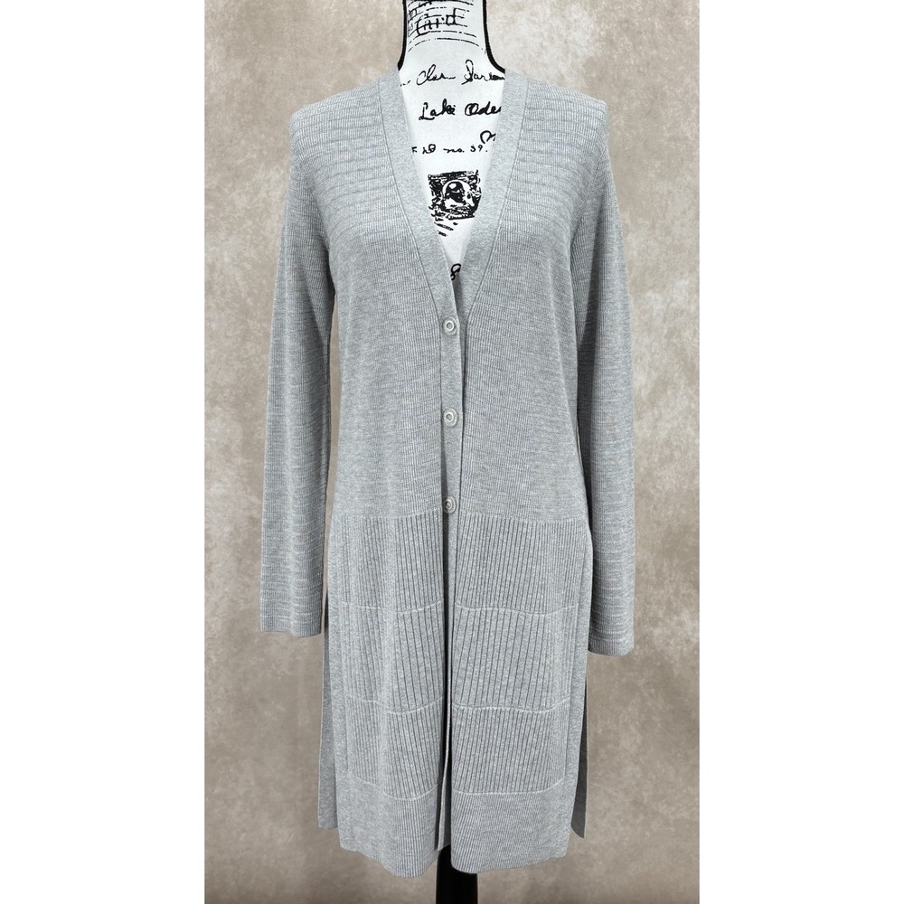 Lafayette 148 New York Button Front Long Cardigan‎ Sweater Size Small Wool Blend